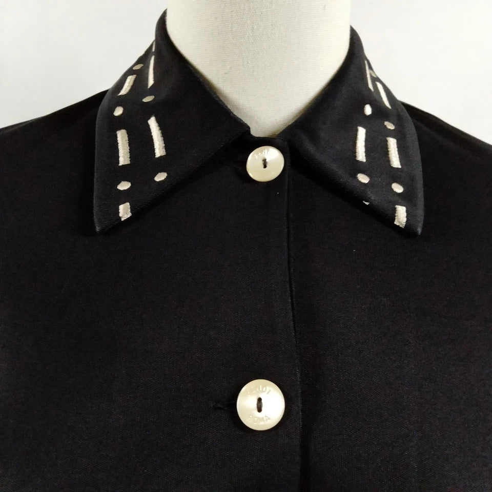 Fendi Italy. Black Rayon Long Sleeve Top