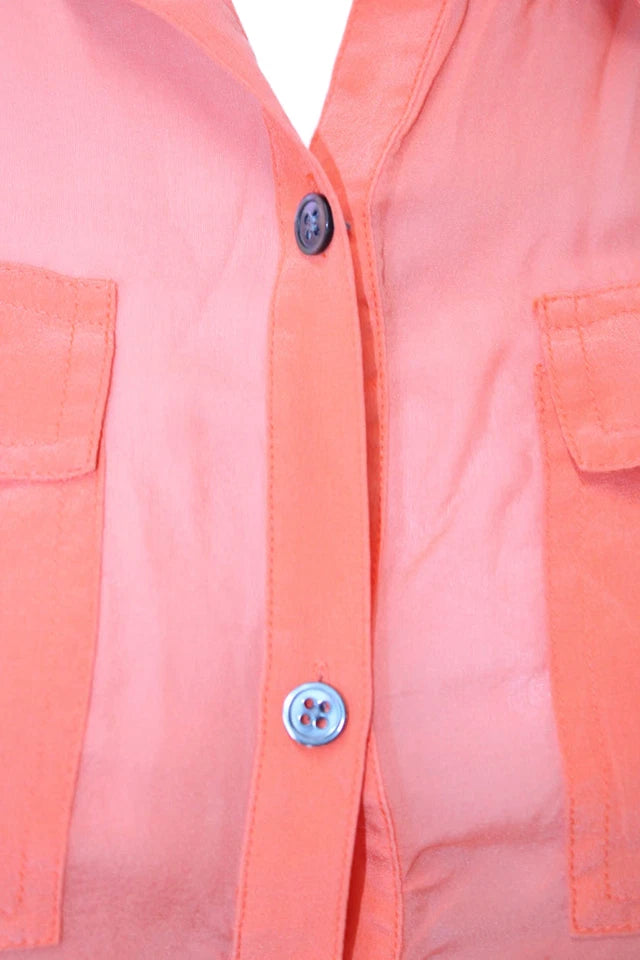 DKNY New York. Silk Orange Button-Up Blouse Collared Long Sleeve Top