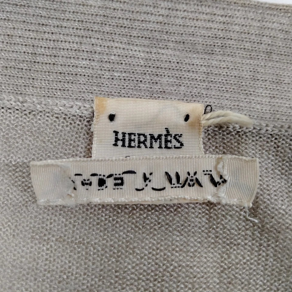 Hermes Paris. Beiges/Grays Cashmere/Silk Cardigan Style Top