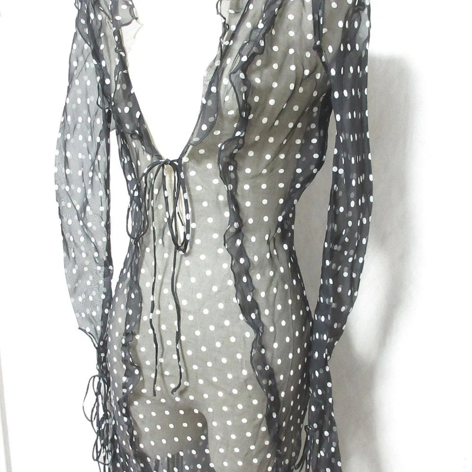 RAT&BOA JAPAN. Romelle. NEW W/TAGS Black Silk Semi-Sheer Polka Dot Slit Dress