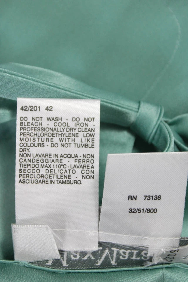 Max Mara Italy. Green Silk Round Neck Button Long Sleeve Basic Blouse
