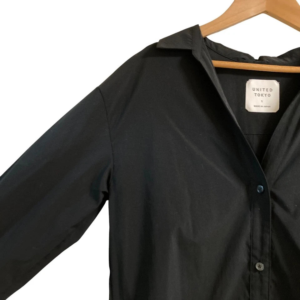 UNITED TOKYO JAPAN. Black Cotton/Poly Blend Shirt Dress