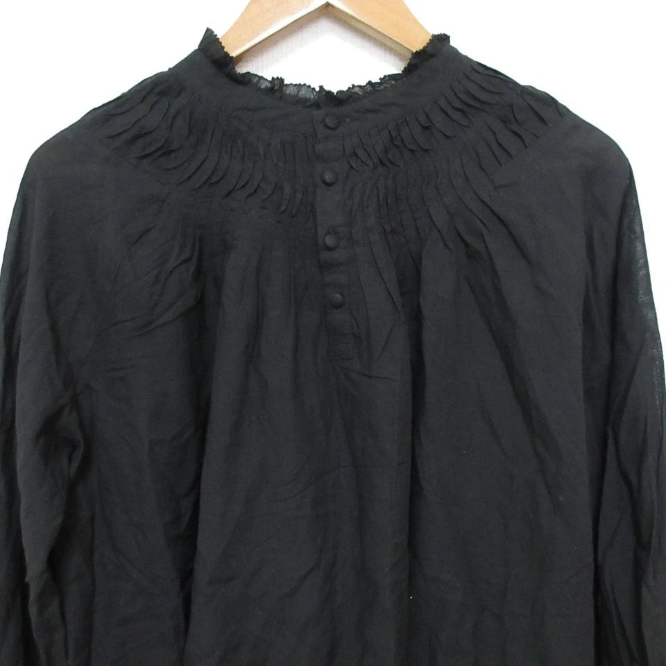Spick and Span Japan. 24SS Collection Black Cotton Voile Tucked Frill Blouse