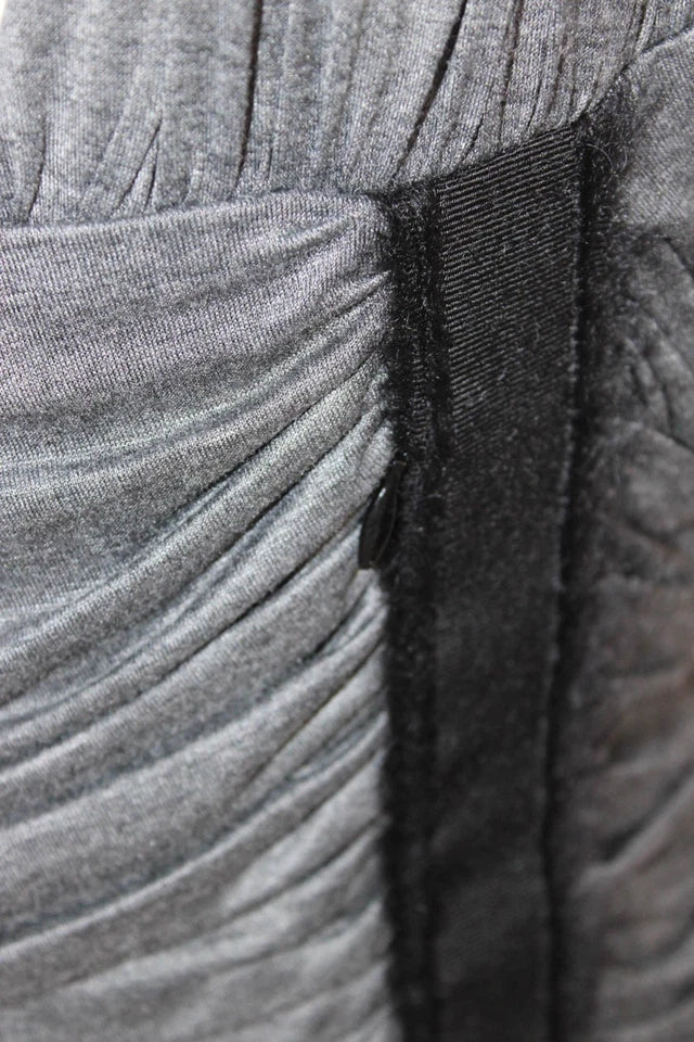 Alberta Ferretti Italy. Gray Textured One Sleeve Ruched Zip Pencil Dress