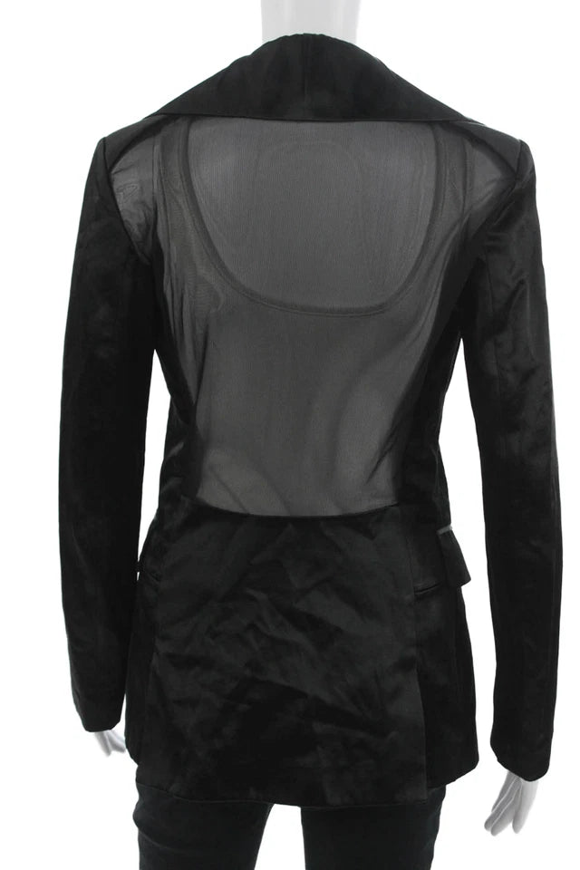 Donna Karan. Black Collared Button Cotton/Nylon Long Sleeve Blazer