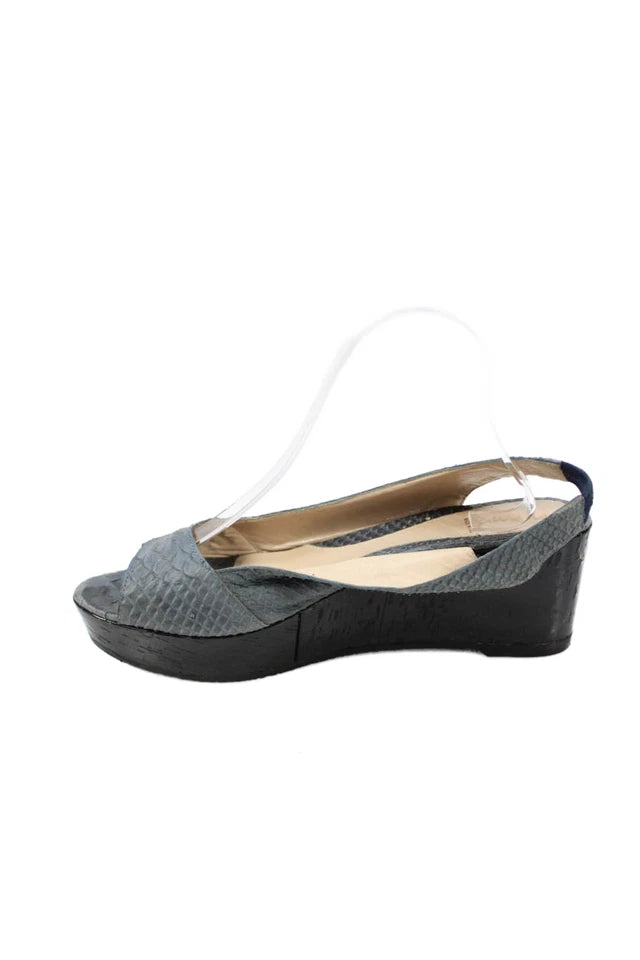 Fendi Italy. Gray Wedge Heel Platform Snake Embossed Slingback Sandals  Size 40