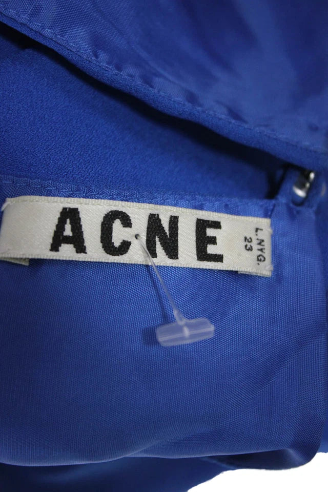 Acne Studios Stockholm. Blue Sleeveless Round Neck Button Knee Length Dress