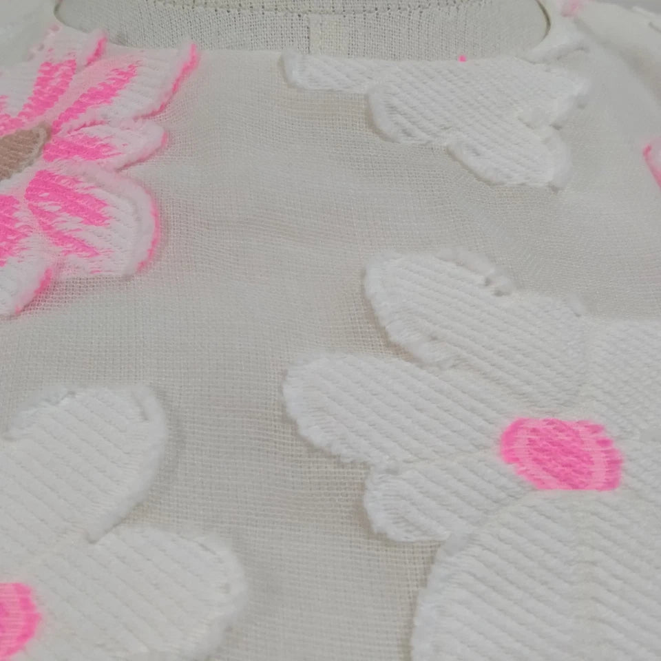 Chloe Paris. White, Pink Floral Silk/PolyTech/Cotton Dress