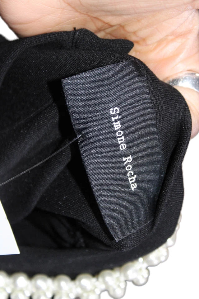 Simone Rocha London. Black Viscose Embellished Collar Round Neck 3/4 Sleeve Button Blouse