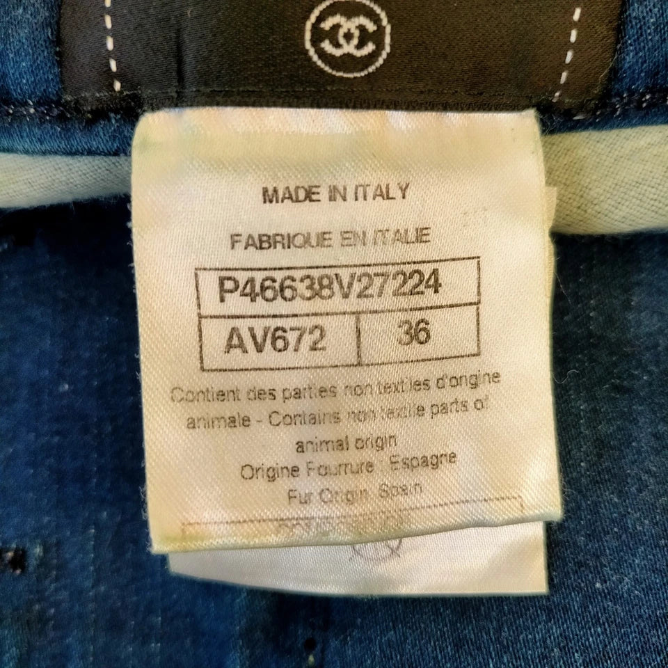 Chanel Paris. Blue W Embellishment Cotton Polyurethane Jeans