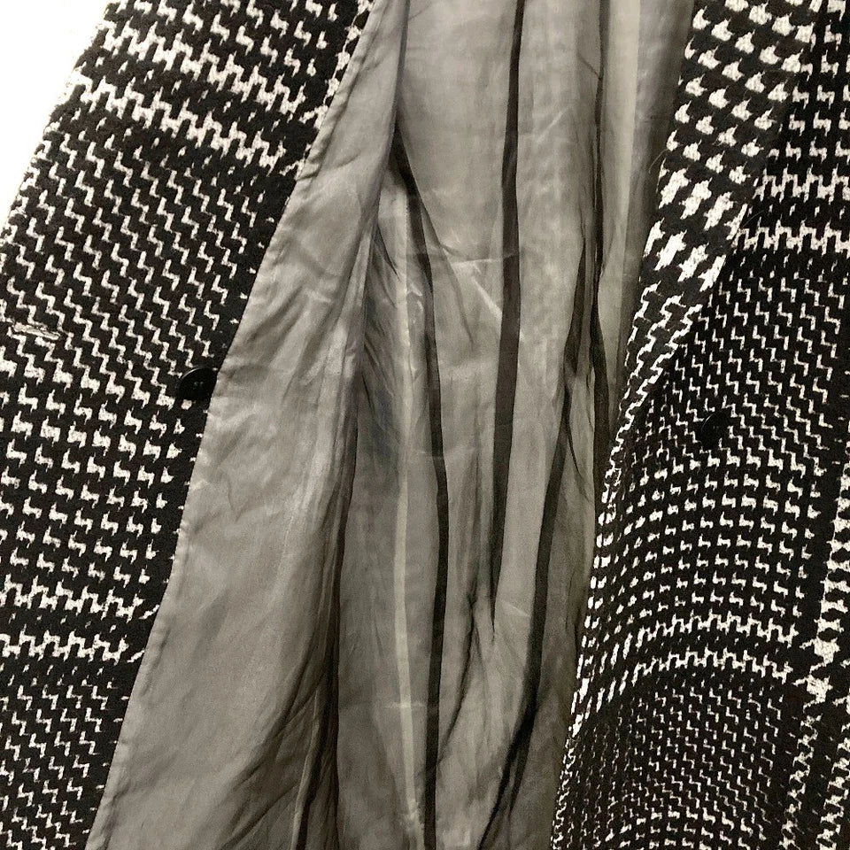 Max Mara ITALY. Black/Grey Plaid Check Pattern Tweed Long Chester Coat