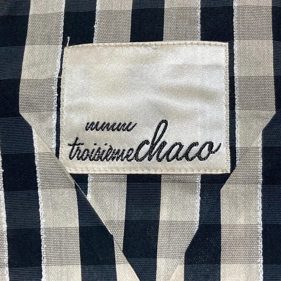 troisiemechaco Japan. Navy Check Rayon/Tencel Blend Gathered Blouse