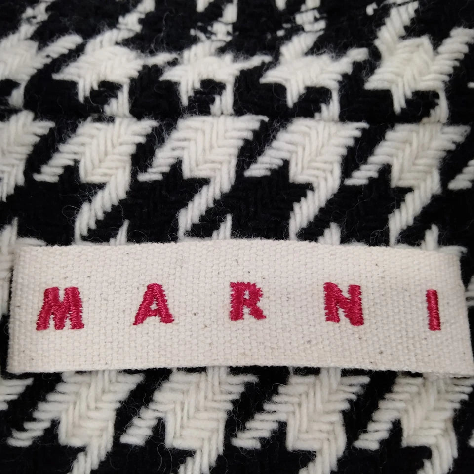 Marni Italy. Green Distressed Nylon/Houndstooth Pattern Collar Coat