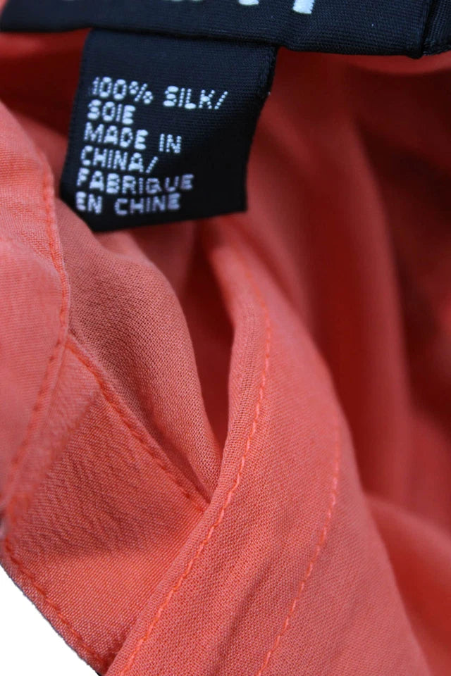 DKNY New York. Silk Orange Button-Up Blouse Collared Long Sleeve Top