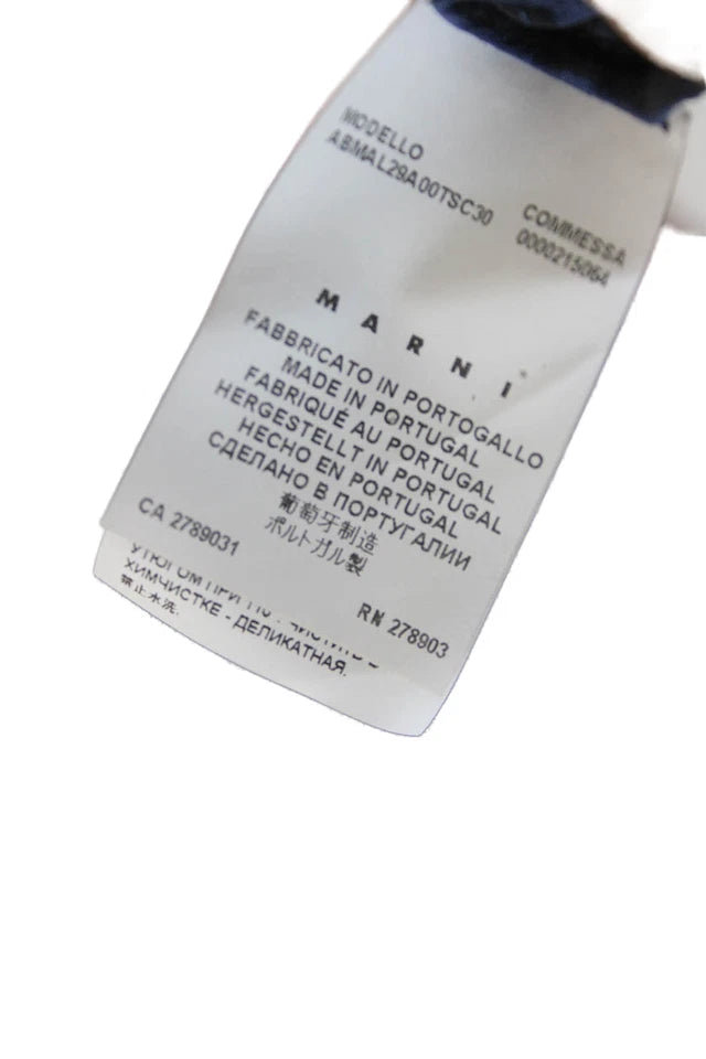 Marni Italy. Dark Blue Silk Floral Shift Dress, 3/4 Sleeve Knee