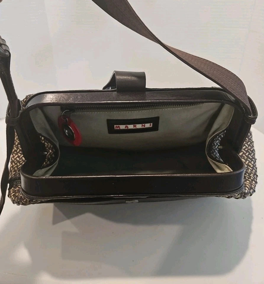 Marni ITALY. Brown Multicolor Leather/Woven Purse Shoulder Bag
