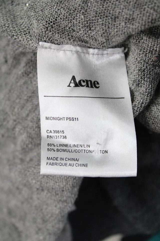 Acne Stockholm. Grey Cotton/Linen Cardigan Long Sleeve Top