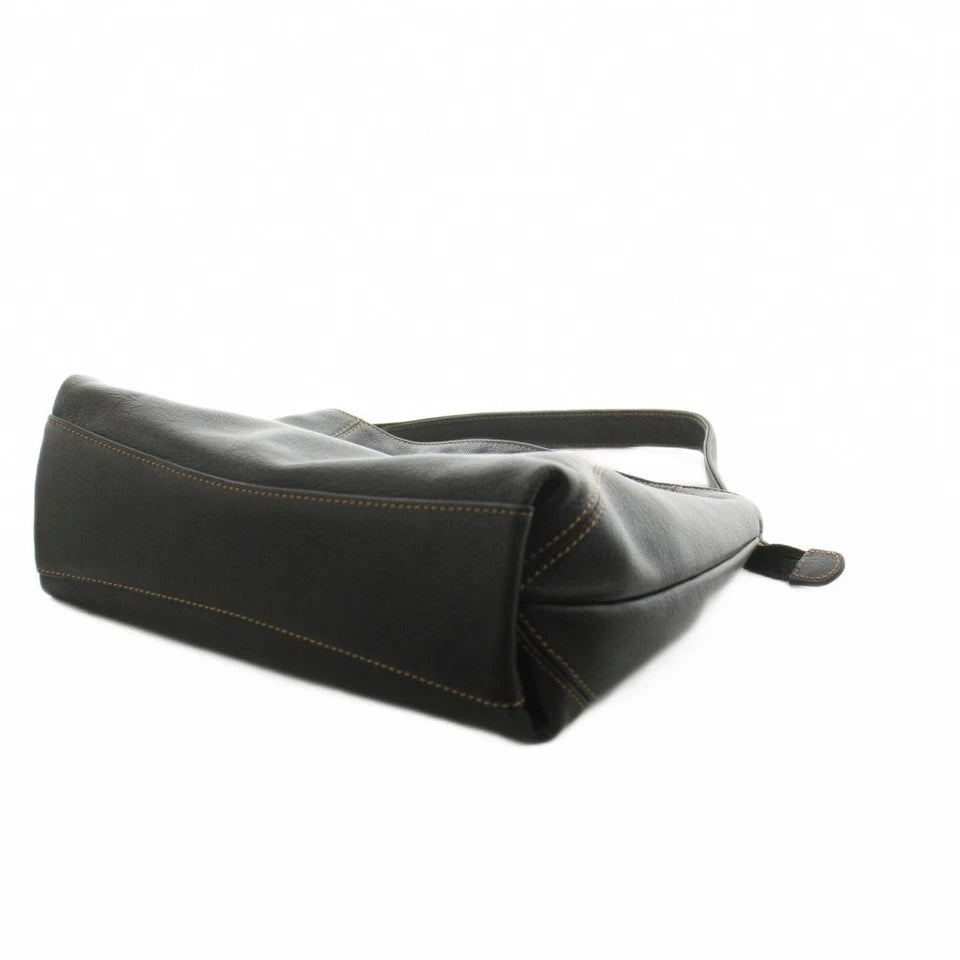 KITAMURA JAPAN. BLACK PEBBLED LEATHER SHOULDER BAG / HAND BAG