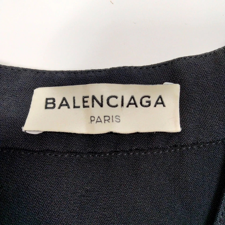 Balenciaga Paris. Black/White Rayon Polyurethane Acetate Dress Button Accents