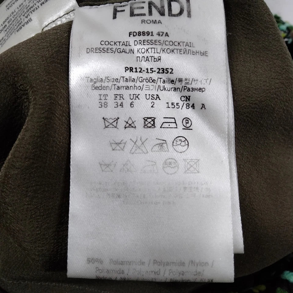 Fendi Italy. Black Abstract Print Nylon/Acrylic Blend Dress