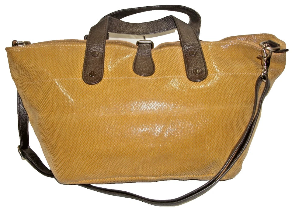 Marni ITALY. Light Brown Snake Embossed Leather Dk Brown Handles Satchel Shoulder Bag