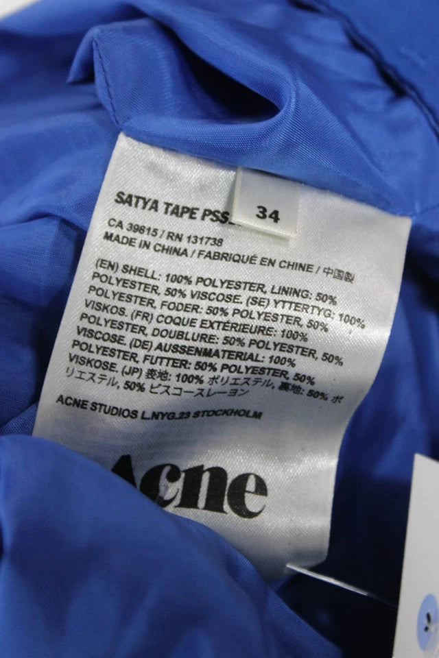 Acne Studios Stockholm. Blue Sleeveless Round Neck Button Knee Length Dress