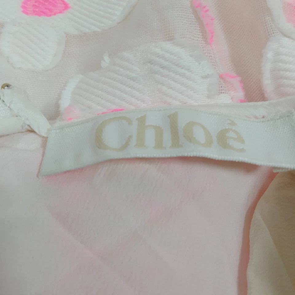 Chloe Paris. White, Pink Floral Silk/PolyTech/Cotton Dress