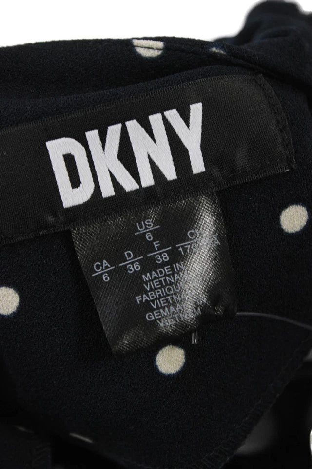 DONNA KARAN DKNY  Black Polka Dot Knee Length Round Neck Fit & Flare Dress
