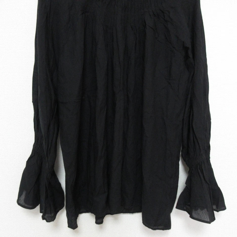 Spick and Span Japan. 24SS Collection Black Cotton Voile Tucked Frill Blouse