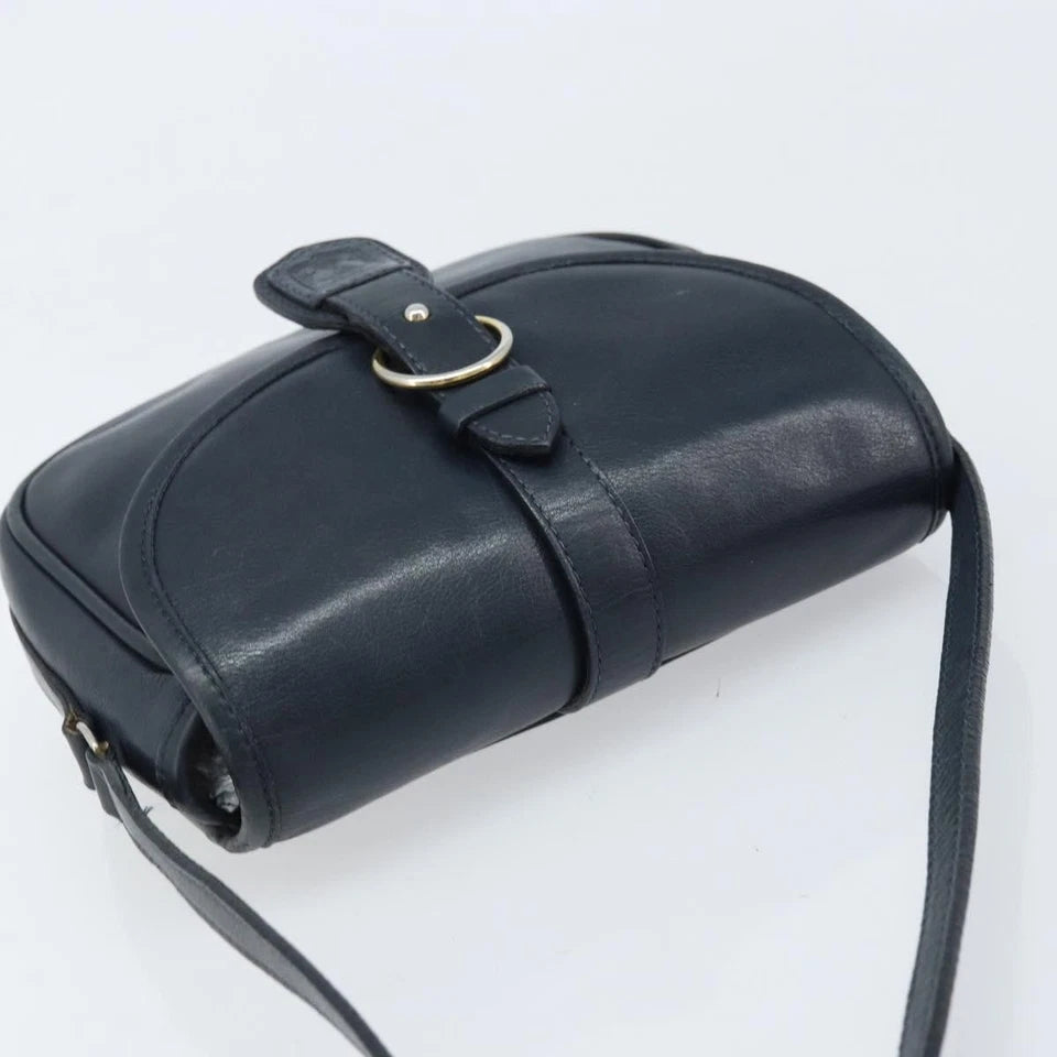 CELINE PARIS. NAVY LEATHER SHOULDER BAG W/GOLDPLATED HARDWARE