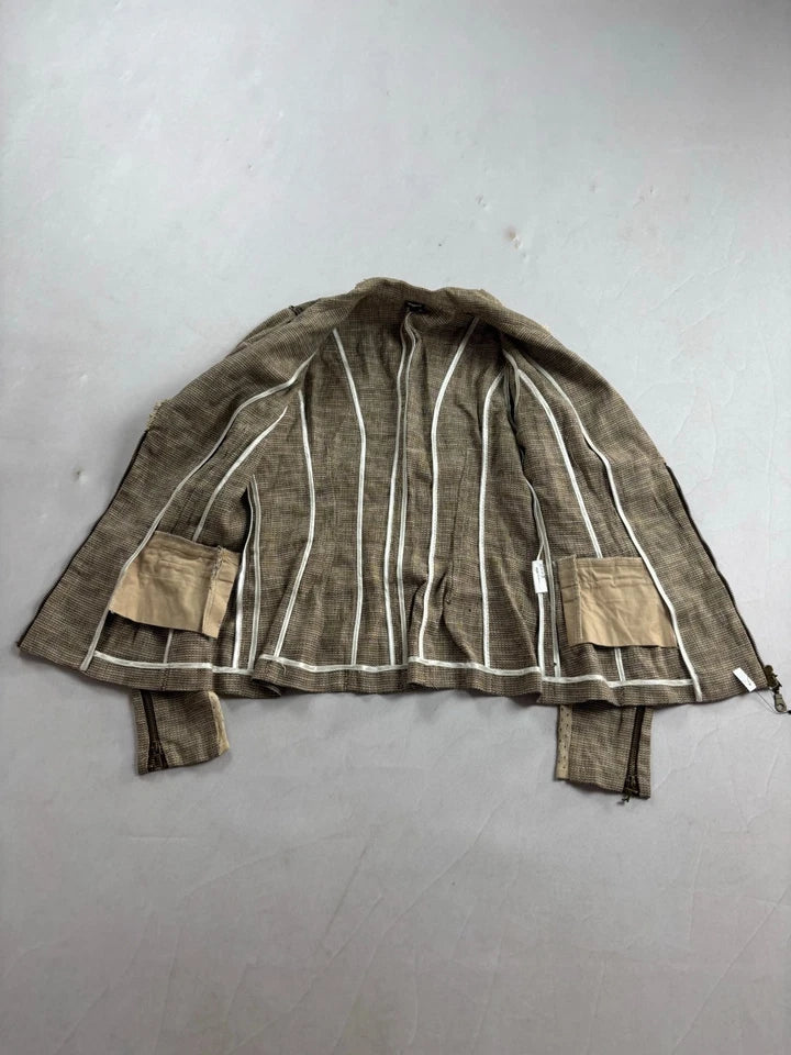 Tricot Chic (Hysteric Glamour, no Label) JAPAN. Vintage 2000s Cotton Tweed Zipper Distressed Tweed Jacket