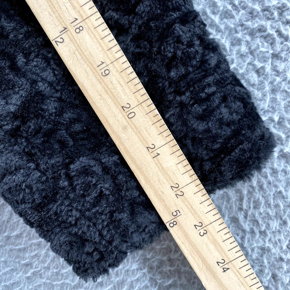 Vintage Faux Fur Coat Women's Medium Black Cinched Trench Academia Classic Chic