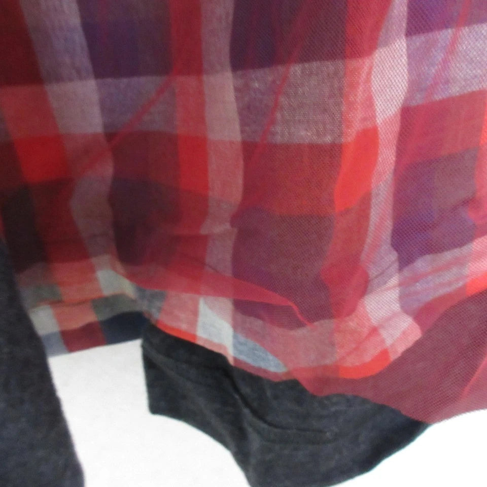 AS KNOW ANY WEAR JAPAN. Red/Grey Plaid Pattern Long Sleeve Dress