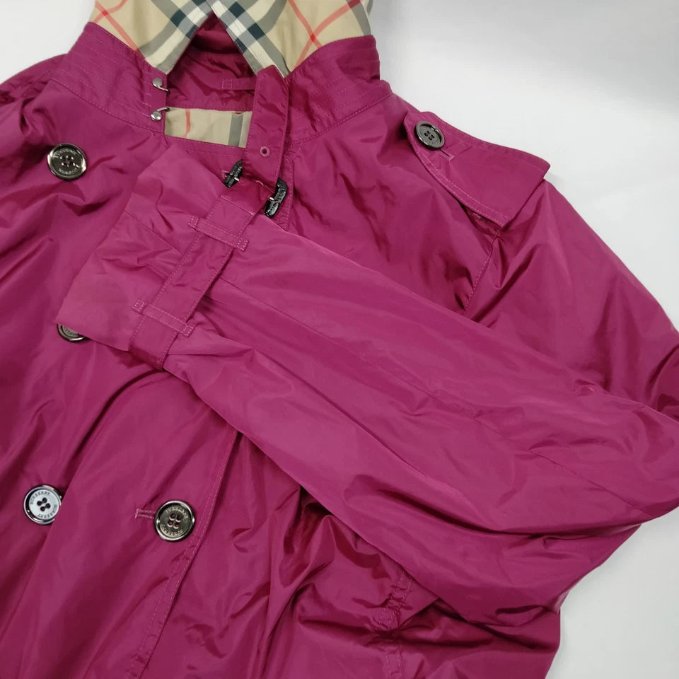 Burberry UK. Vintage Magenta Nylon Trench Coat