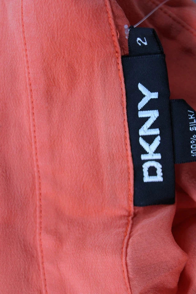 DKNY New York. Silk Orange Button-Up Blouse Collared Long Sleeve Top