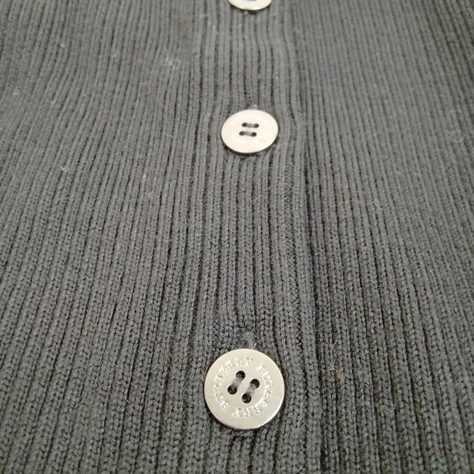 Burberry UK. Black Wool Cotton Ribbed Button-Front Long Sleeve Top