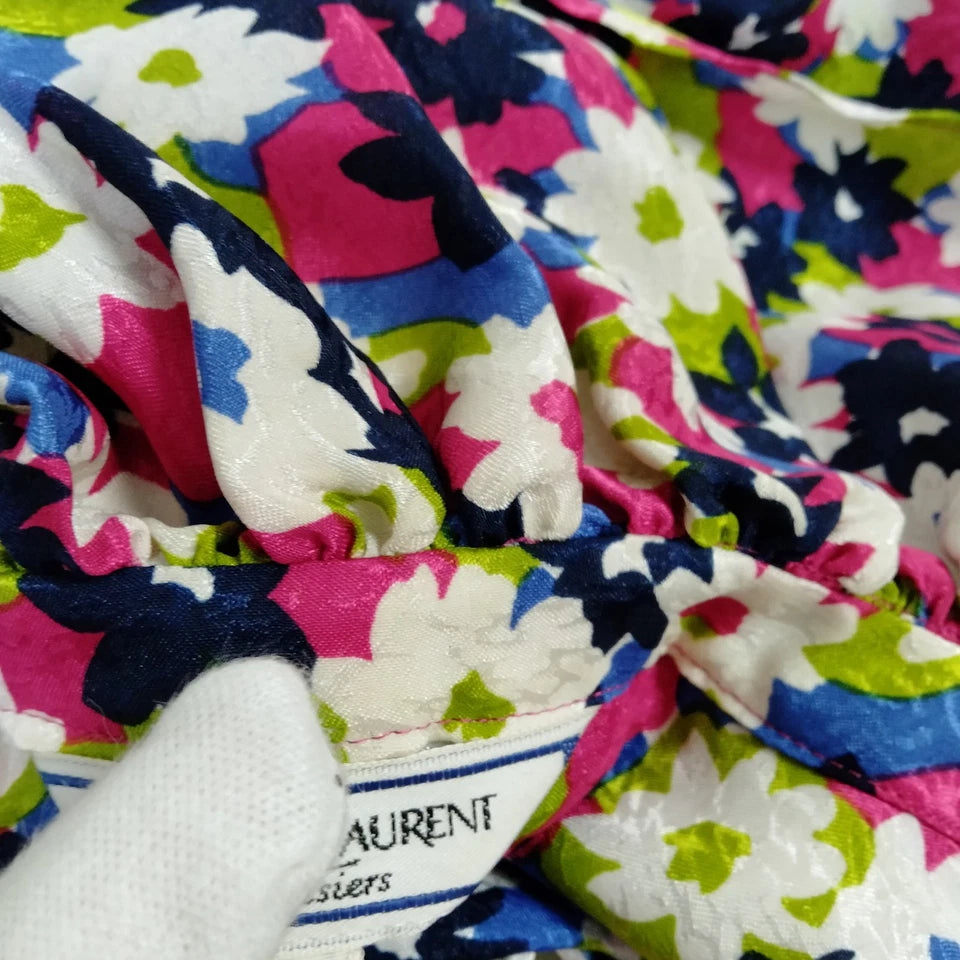 SAINT LAURENT PARIS. PolyTech Floral Abstract Print Long Sleeve Top