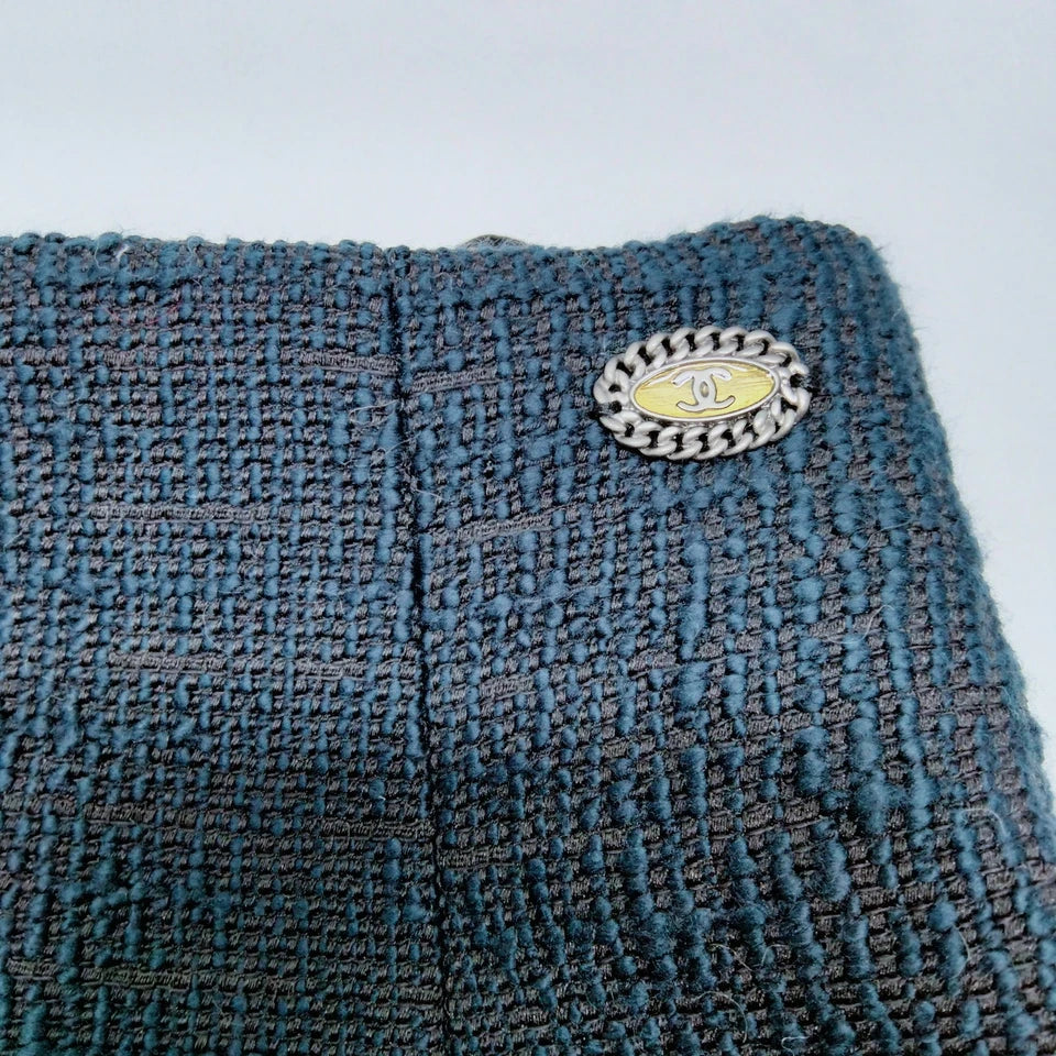 Chanel Paris. Navy Blue Chanel Pin Cotton/Nylon Skirt