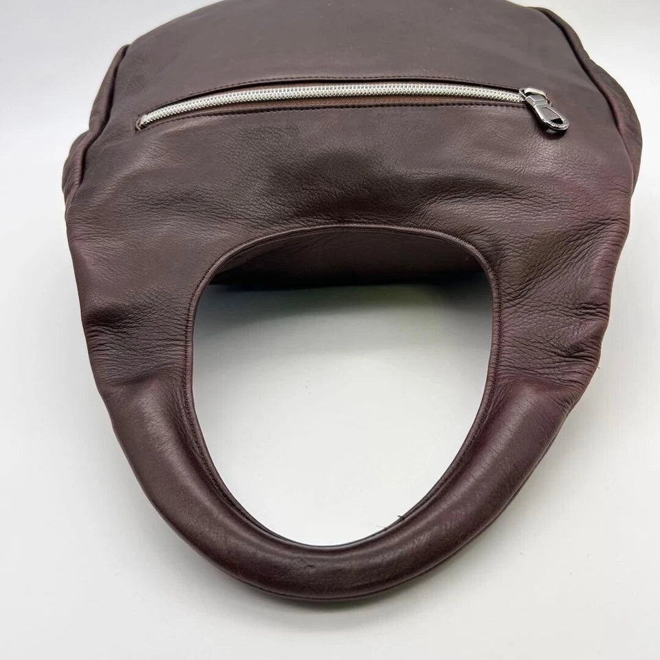MICHIAMO JAPAN. Brown Lambskin Leather Shoulder Bag Hand Bag w/Shoulder Strap