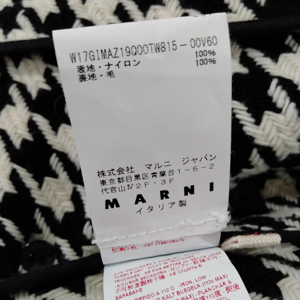 Marni Italy. Green Distressed Nylon/Houndstooth Pattern Collar Coat