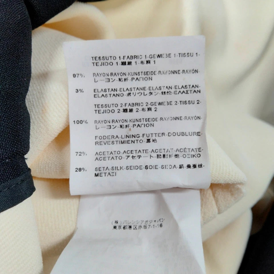 Balenciaga Paris. Black/White Rayon Polyurethane Acetate Dress Button Accents