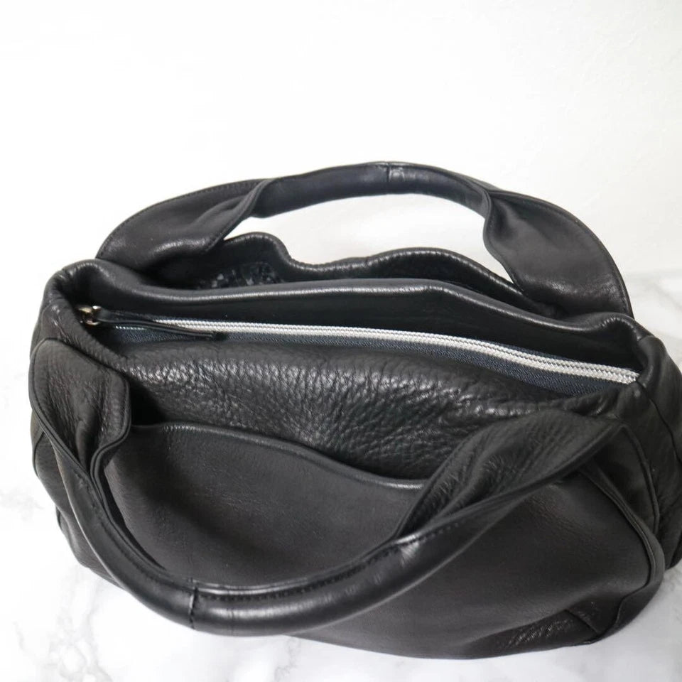 MICHIAMO JAPAN. Black Kipp Soft Leather Luxury Handbag