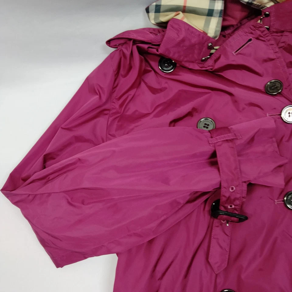 Burberry UK. Vintage Magenta Nylon Trench Coat