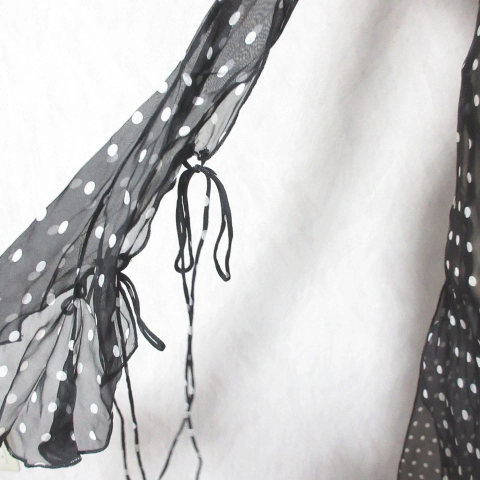RAT&BOA JAPAN. Romelle. NEW W/TAGS Black Silk Semi-Sheer Polka Dot Slit Dress