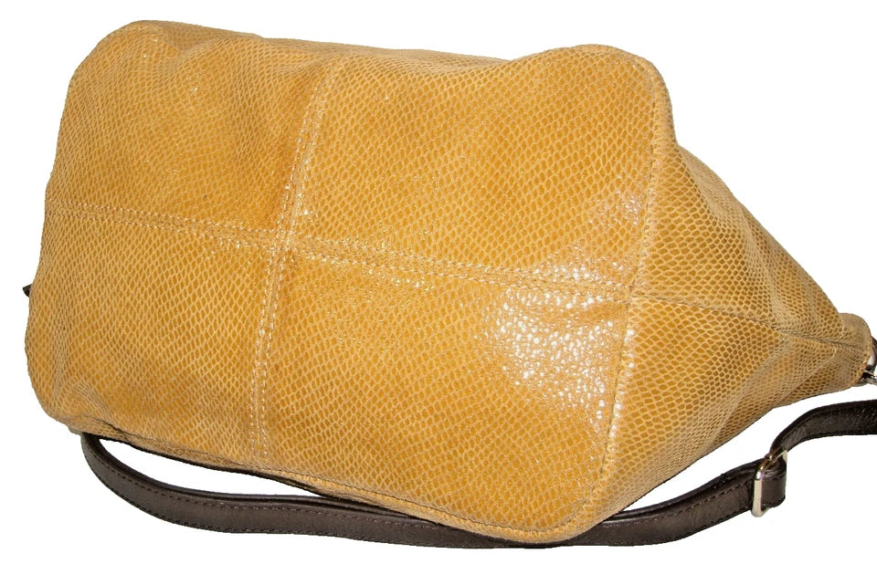 Marni ITALY. Light Brown Snake Embossed Leather Dk Brown Handles Satchel Shoulder Bag