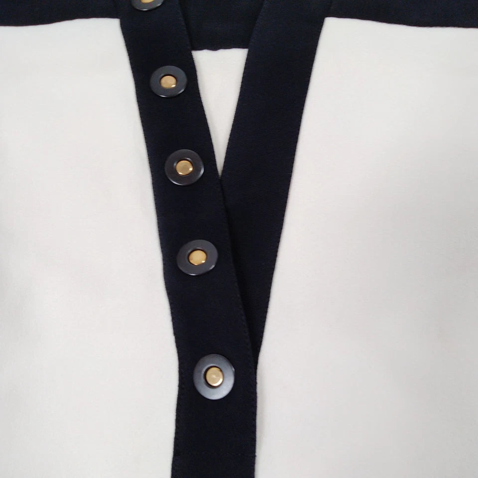 Balenciaga Paris. Black/White Rayon Polyurethane Acetate Dress Button Accents