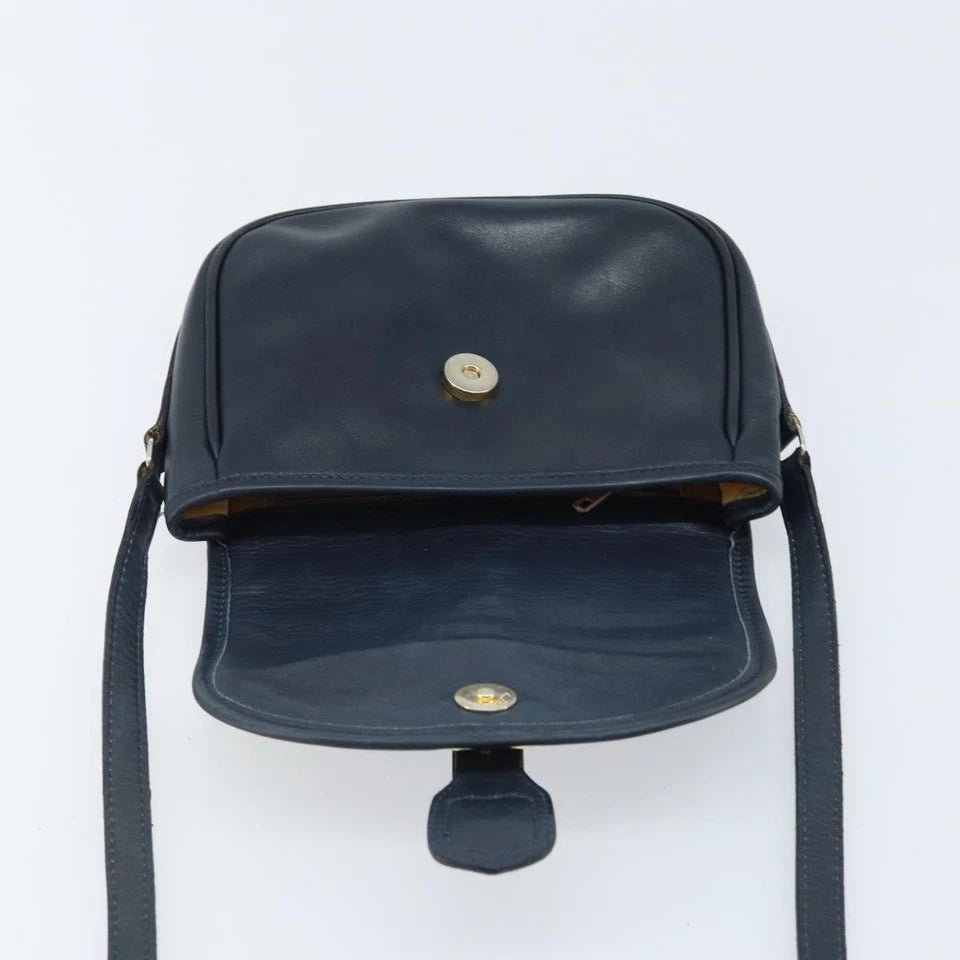 CELINE PARIS. NAVY LEATHER SHOULDER BAG W/GOLDPLATED HARDWARE