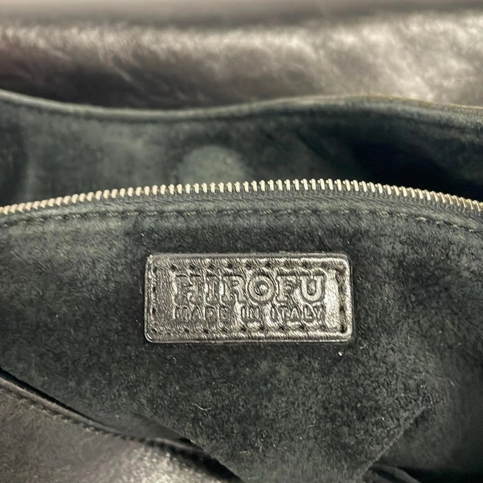HIROFU JAPAN. Black Distressed Leather H Logo Shoulder Bag