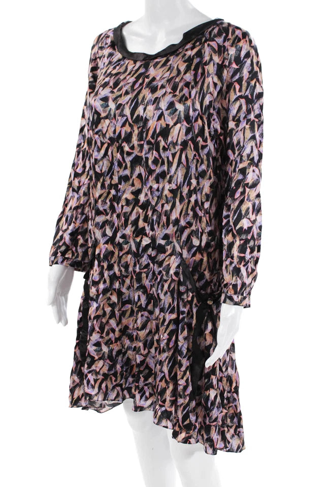 Nina Ricci Paris. Silk Long Sleeve Pink Black Abstract Print Dress