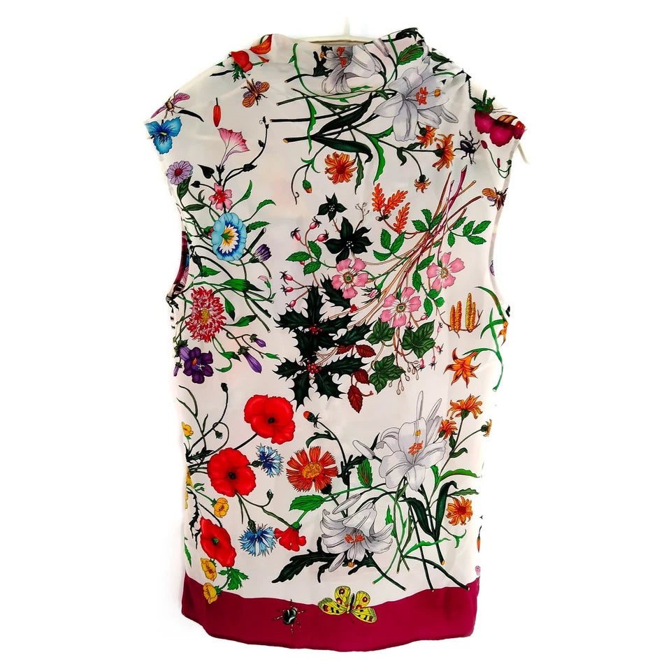 GUCCI ITALY. Vintage Sleeveless Floral/Garden Silk Blouse